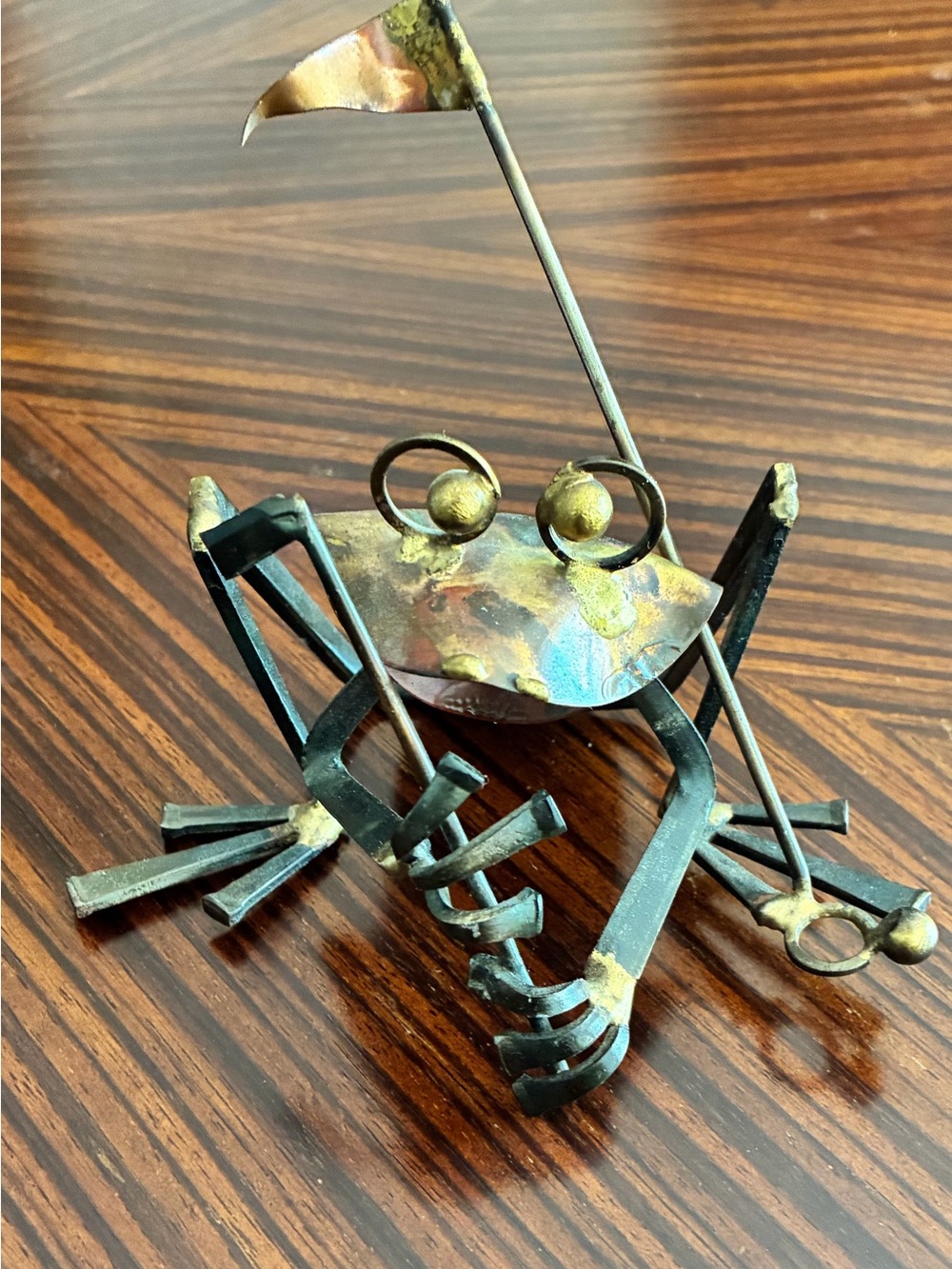 Metal Frog Figurine Table Accent in Multi-Tone Brass Finish